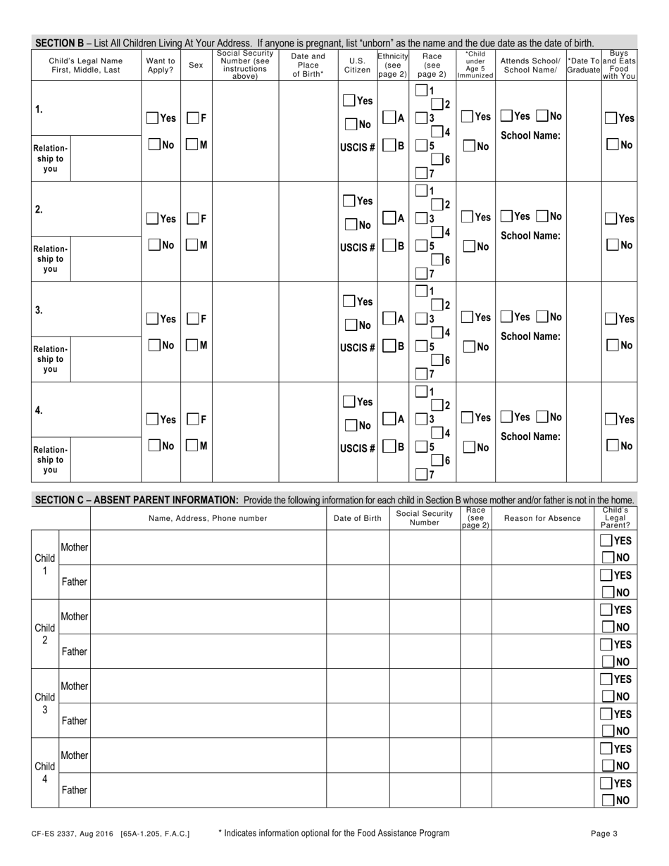 Form CF-ES2337 Access Florida Application - Florida, Page 5
