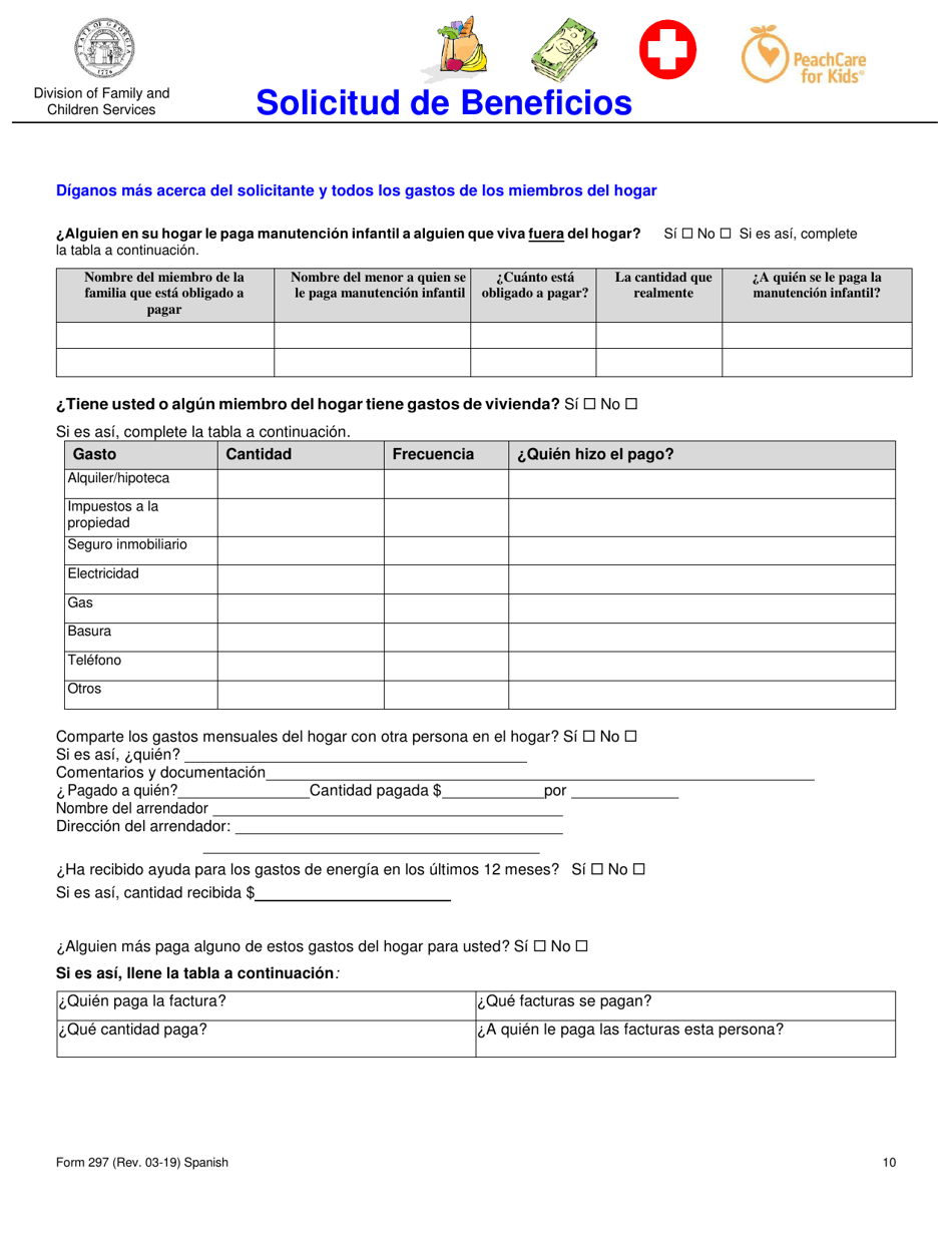 Formulario 297 Solicitud De Beneficios - Georgia (United States) (Spanish), Page 10