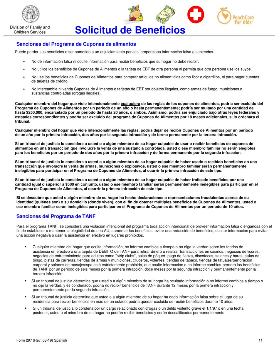 Formulario 297 Solicitud De Beneficios - Georgia (United States) (Spanish), Page 11