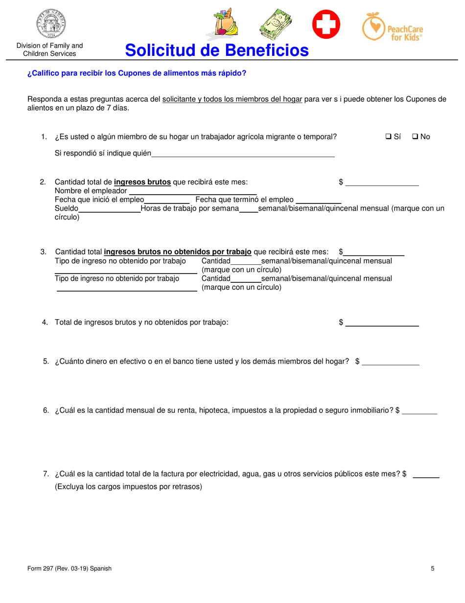 Formulario 297 Solicitud De Beneficios - Georgia (United States) (Spanish), Page 5