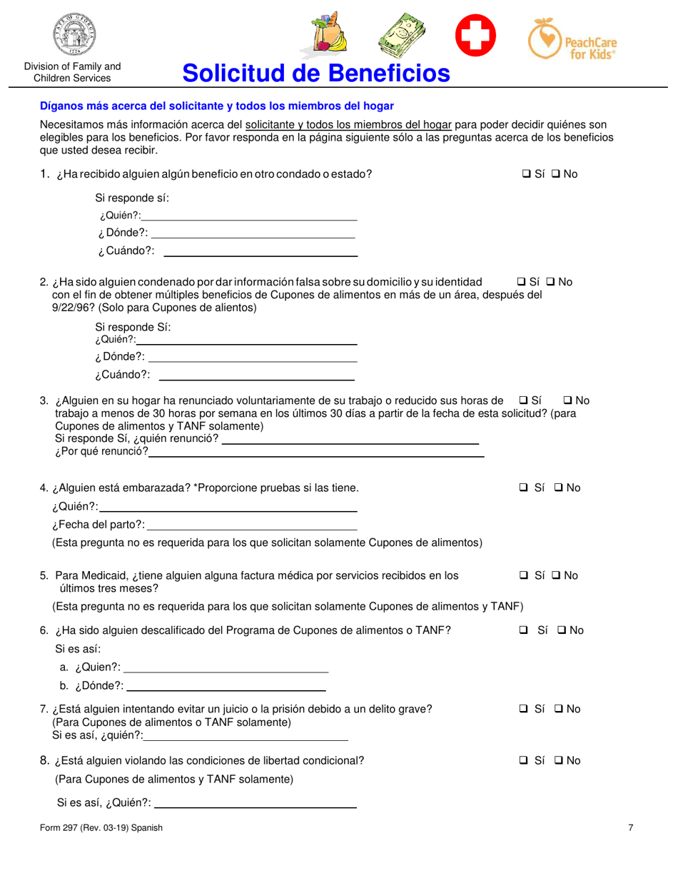 Formulario 297 Solicitud De Beneficios - Georgia (United States) (Spanish), Page 7