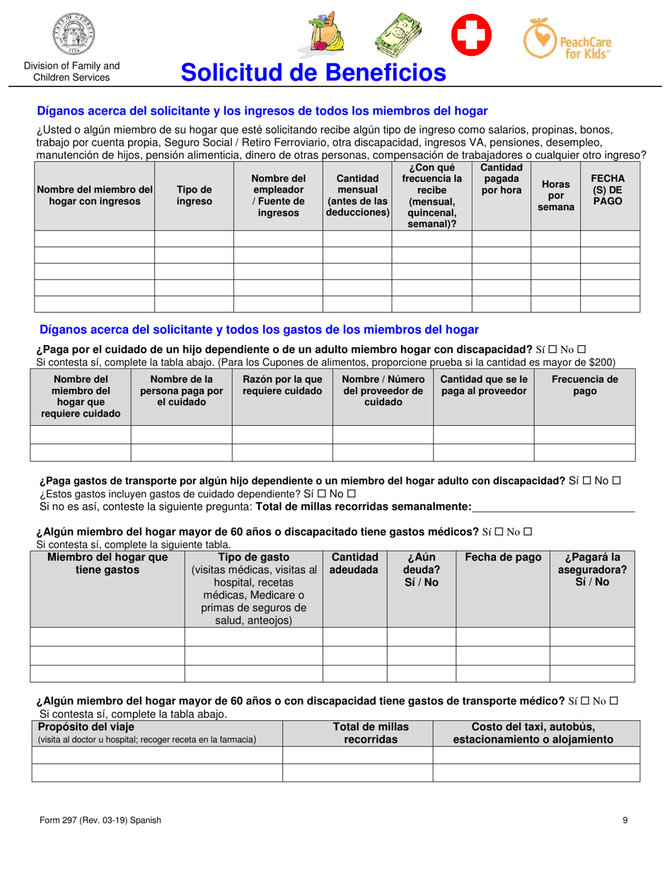 Formulario 297 Solicitud De Beneficios - Georgia (United States) (Spanish), Page 9