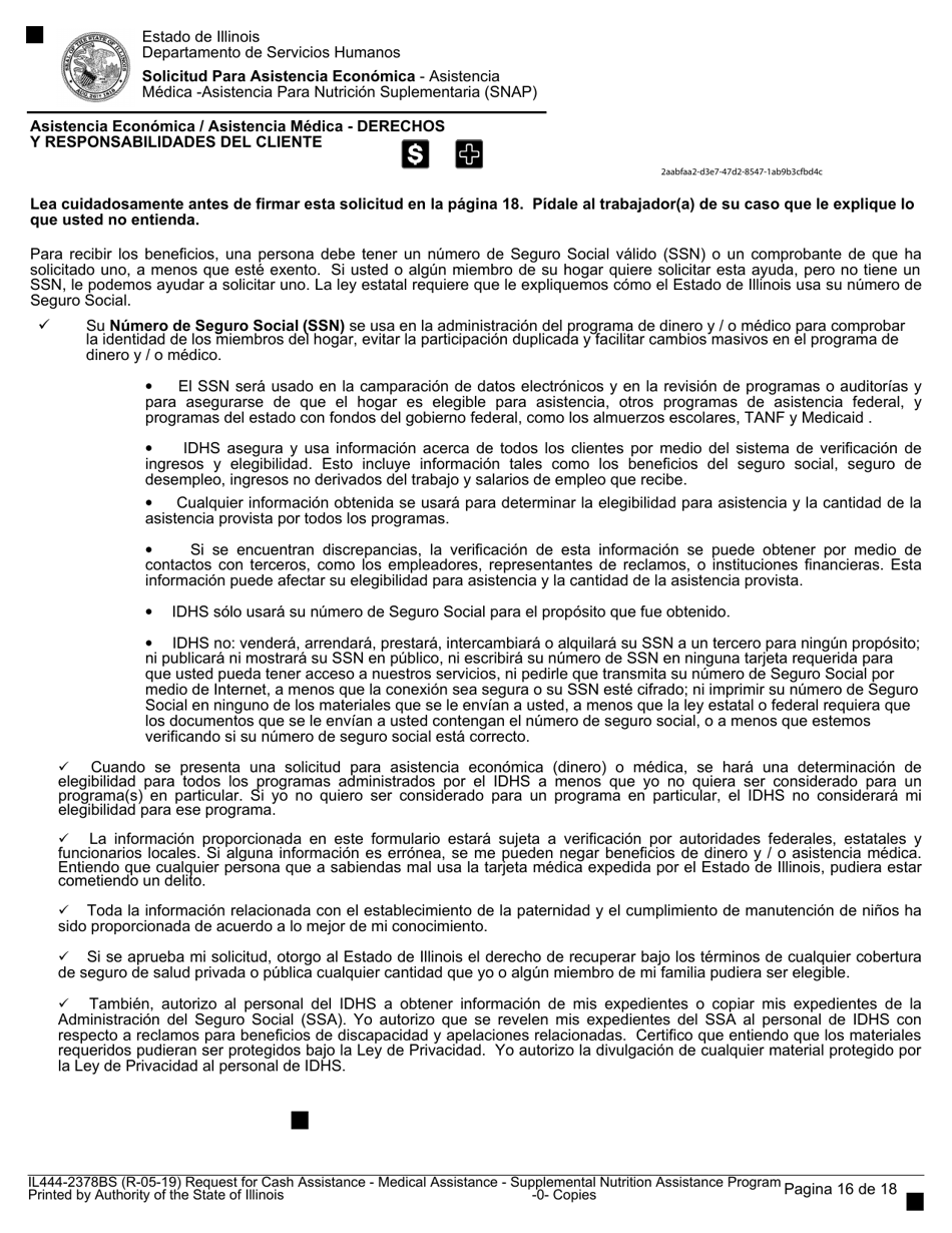 Formulario IL444-2378BS Solicitud Para Asistencia Economica - Asistencia Medica -asistencia Para Nutricion Suplementaria (Snap) - Illinois (Spanish), Page 16