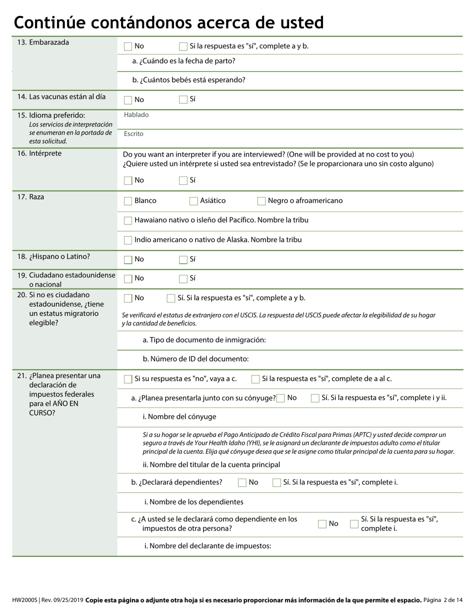 Formulario HW2000S Solicitud De Asistencia - Idaho (Spanish), Page 4