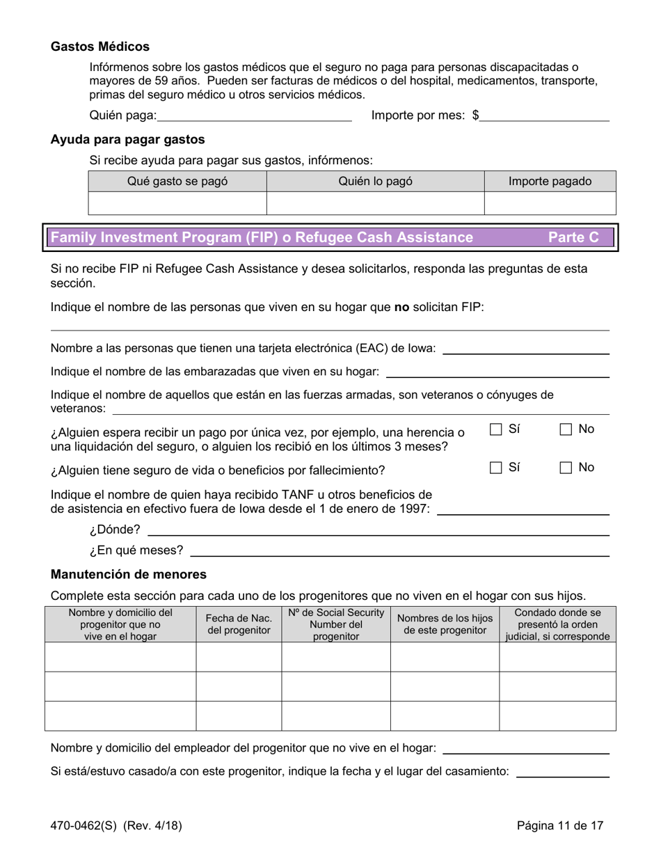 Formulario 470-0462(S) Solicitud De Ayuda Financiera - Iowa (Spanish), Page 11