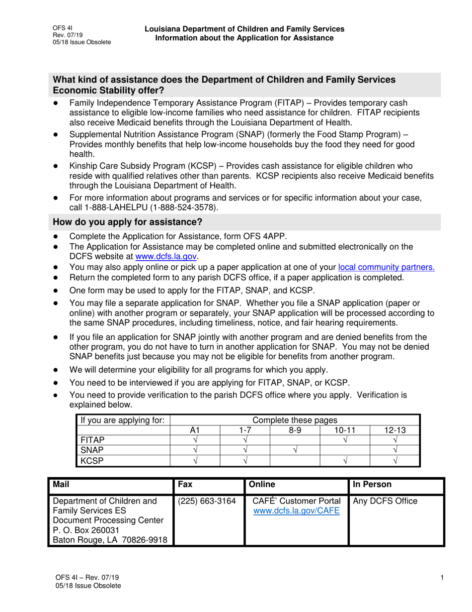 Form OFS4I Application for Assistance - Louisiana, Page 1