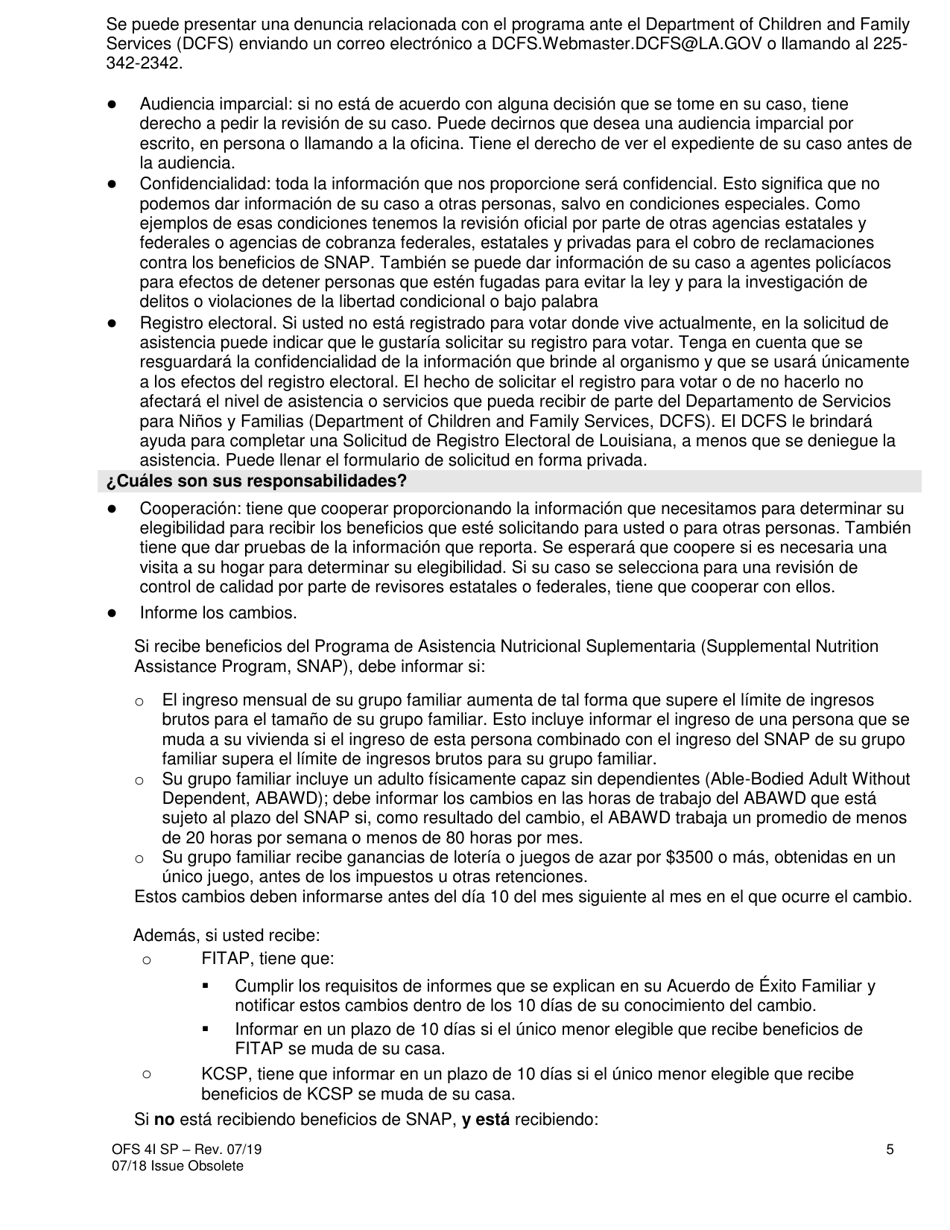 Formulario OFS4I Solicitud De Asistencia - Louisiana (Spanish), Page 5