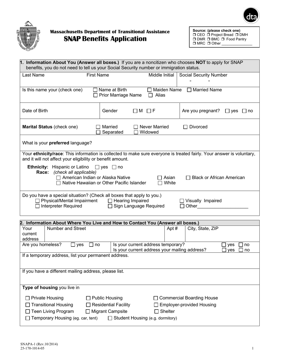 Form Snapa 1 Fill Out Sign Online And Download Printable Pdf Massachusetts Templateroller 1368