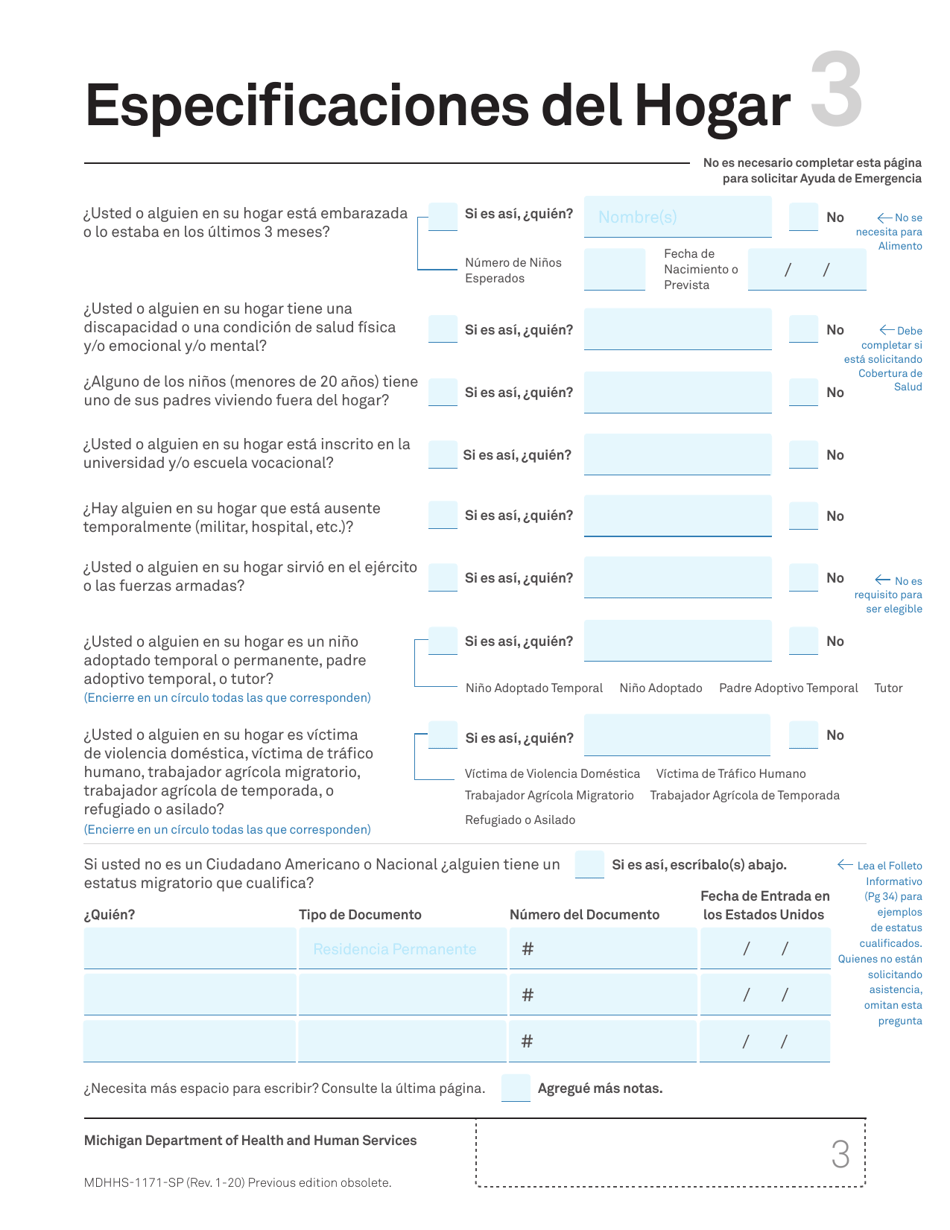 Formulario MDHHS-1171-SP Solicitud De Asistencia - Michigan (Spanish), Page 4