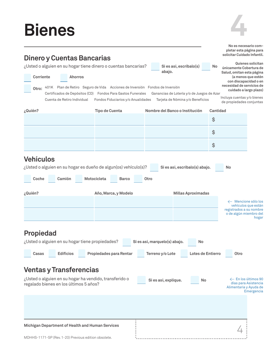 Formulario MDHHS-1171-SP Solicitud De Asistencia - Michigan (Spanish), Page 5