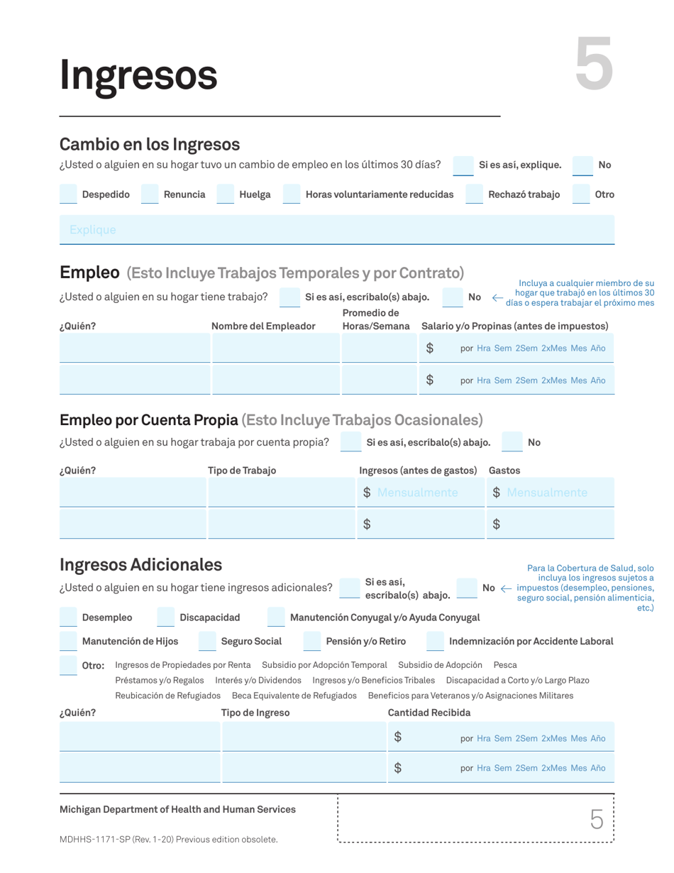 Formulario MDHHS-1171-SP Solicitud De Asistencia - Michigan (Spanish), Page 6