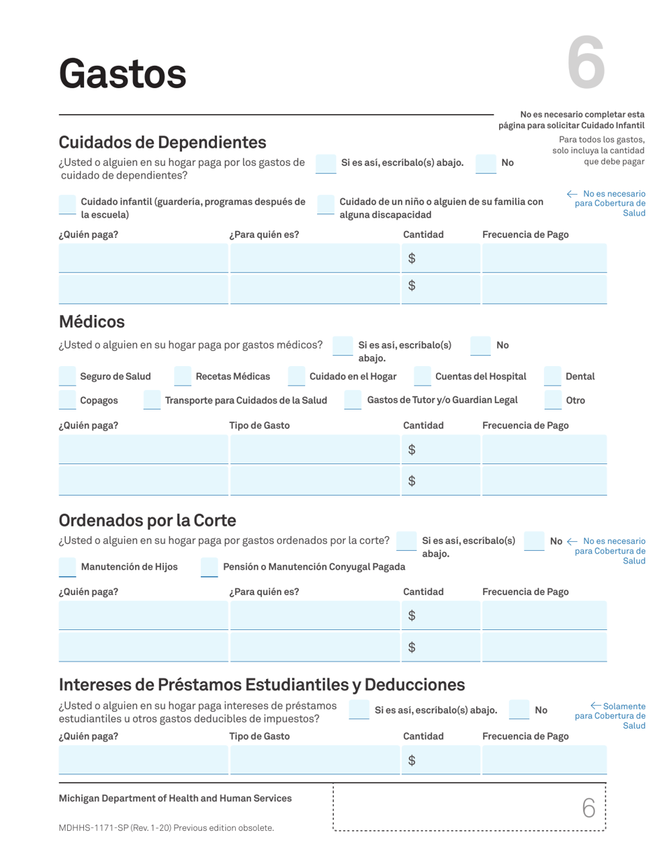 Formulario MDHHS-1171-SP Solicitud De Asistencia - Michigan (Spanish), Page 7