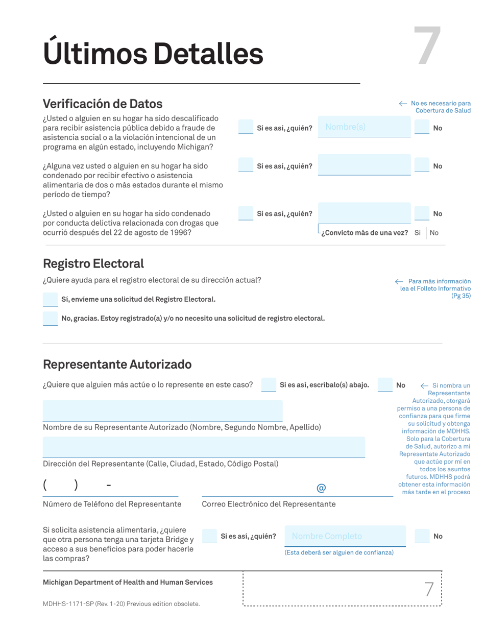 Formulario MDHHS-1171-SP Solicitud De Asistencia - Michigan (Spanish), Page 8