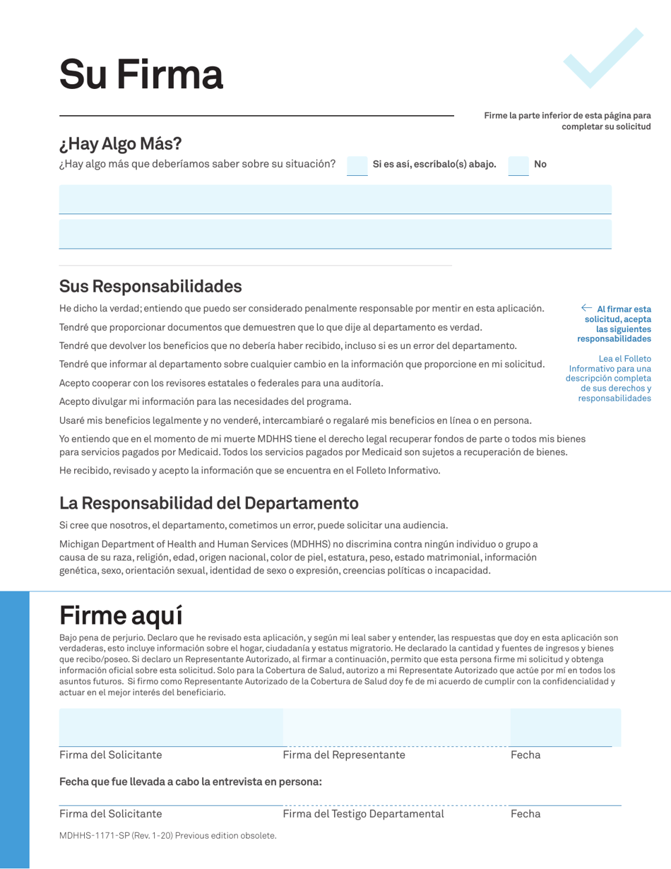 Formulario MDHHS-1171-SP Solicitud De Asistencia - Michigan (Spanish), Page 9