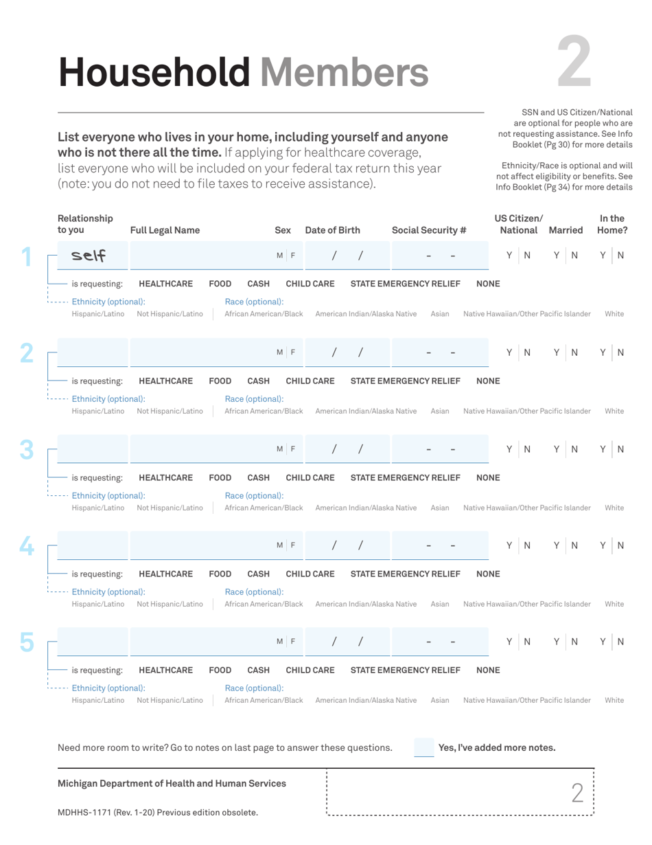Form MDHHS-1171 Assistance Application - Michigan, Page 3