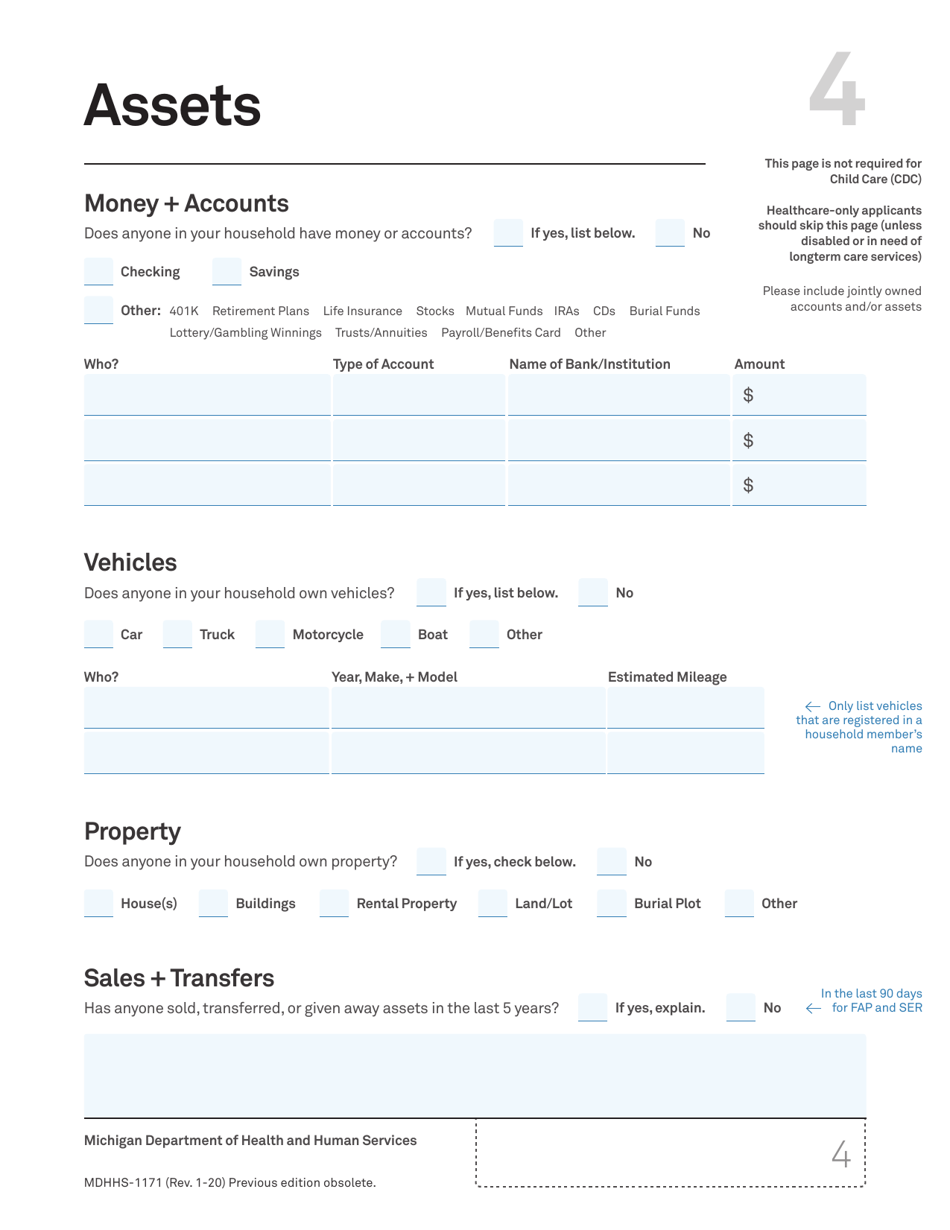 Form MDHHS-1171 Assistance Application - Michigan, Page 5