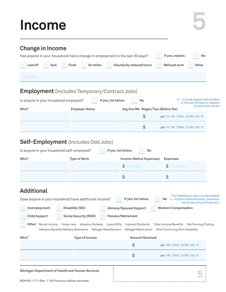 Form MDHHS-1171 Assistance Application - Michigan, Page 6