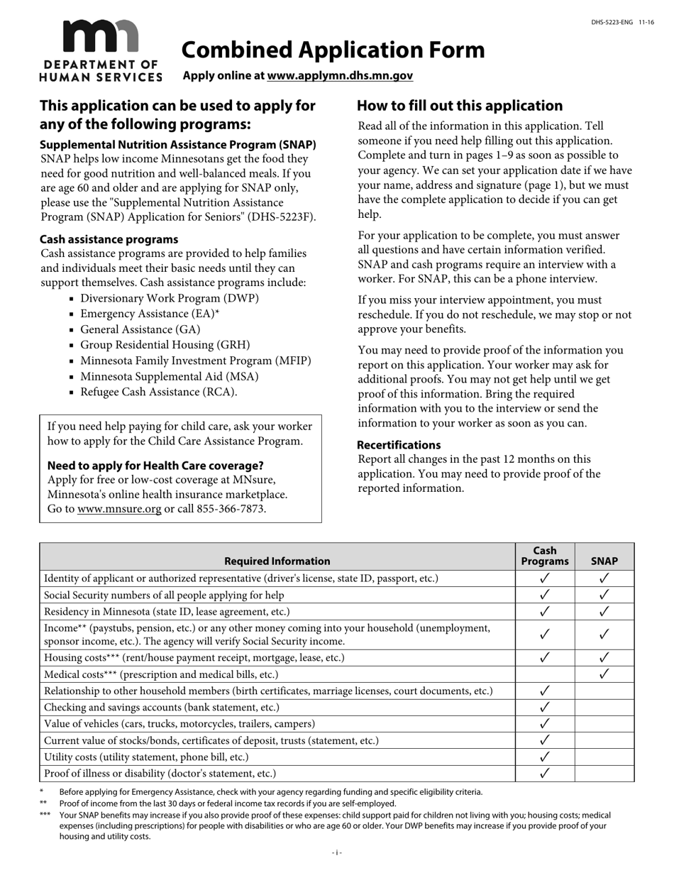 Form DHS 5223 ENG Download Printable PDF Or Fill Online Combined 