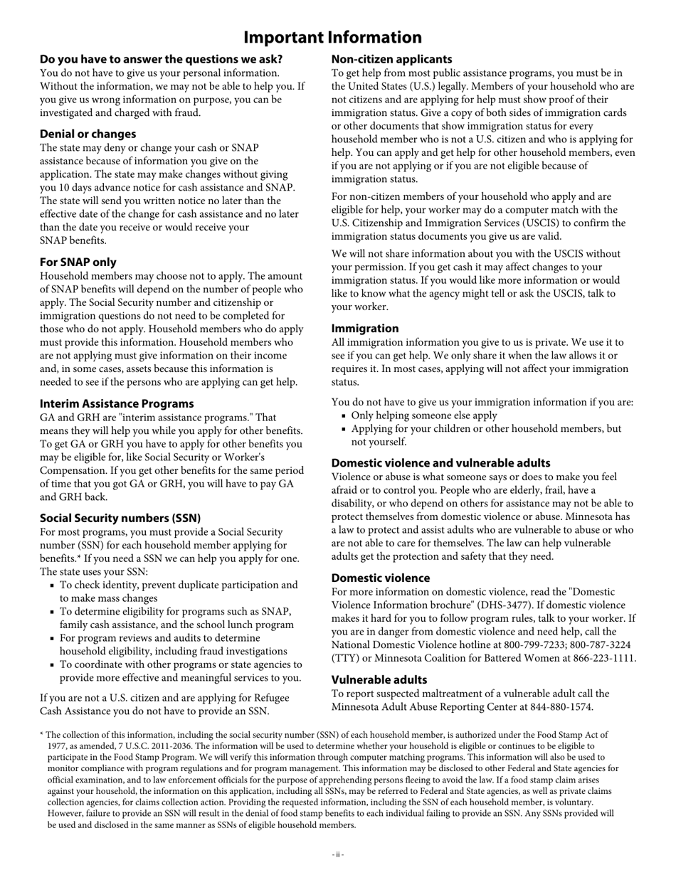 Form DHS-5223-ENG Combined Application Form - Minnesota, Page 2