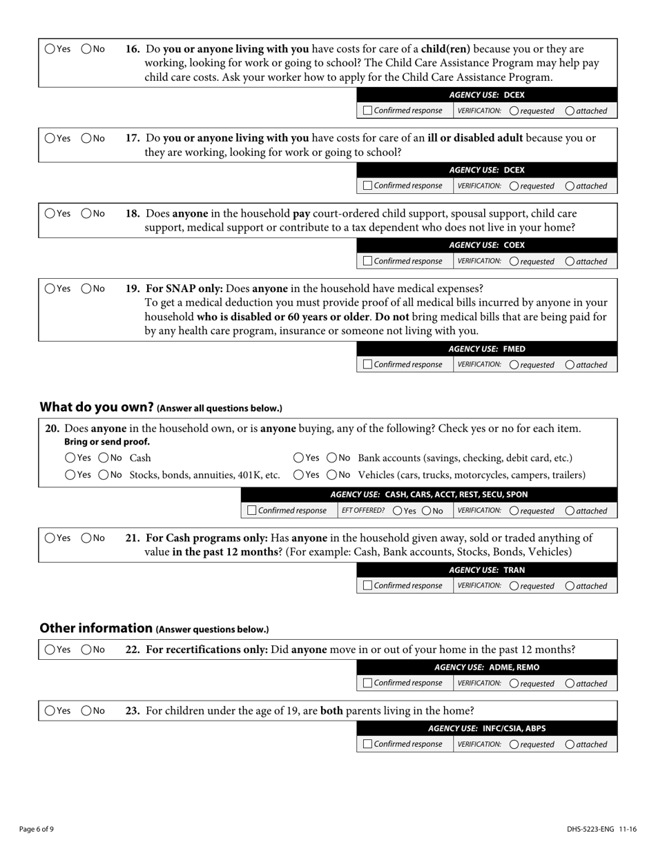 Form DHS-5223-ENG Combined Application Form - Minnesota, Page 8
