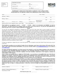 Form MDHS-EA-900 Temporary Assistance for Needy Families (TANF) Application Supplemental Nutrition Assistance Program (Snap) Application - Mississippi
