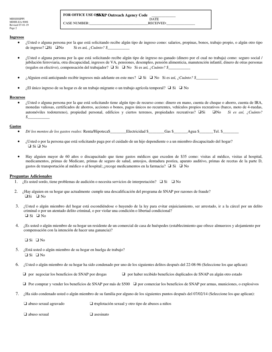 Formulario Mdhs Ea 900s Fill Out Sign Online And Download Printable Pdf Mississippi Spanish 6337