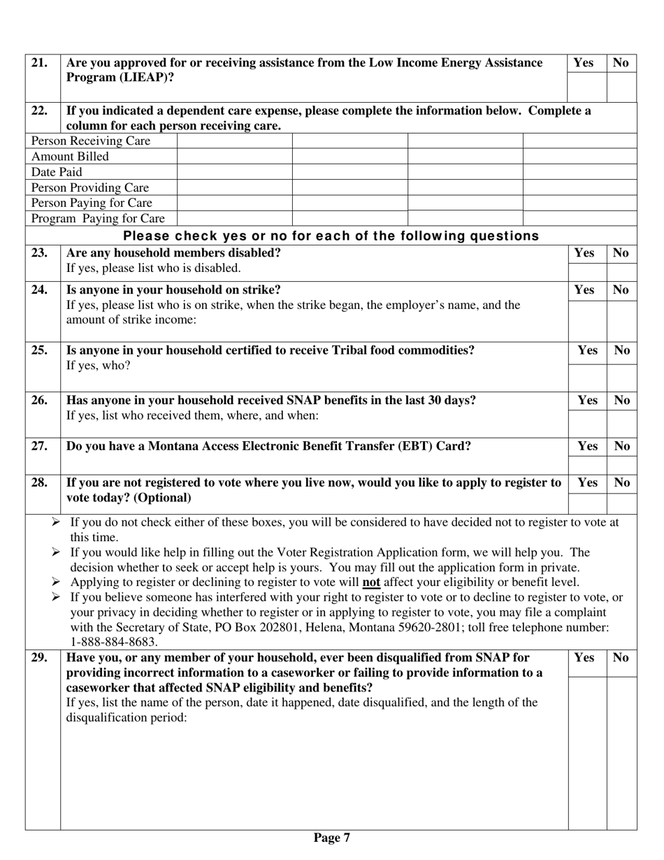 Form DPHHS-HCS-252 Supplemental Nutrition Assistance Program (Snap) Application - Montana, Page 9