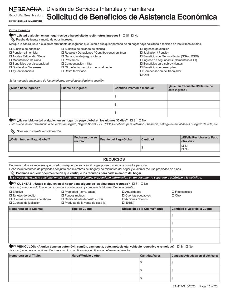 Formulario EA-117-S Solicitud De Beneficios De Asistencia Economica - Nebraska (Spanish), Page 10