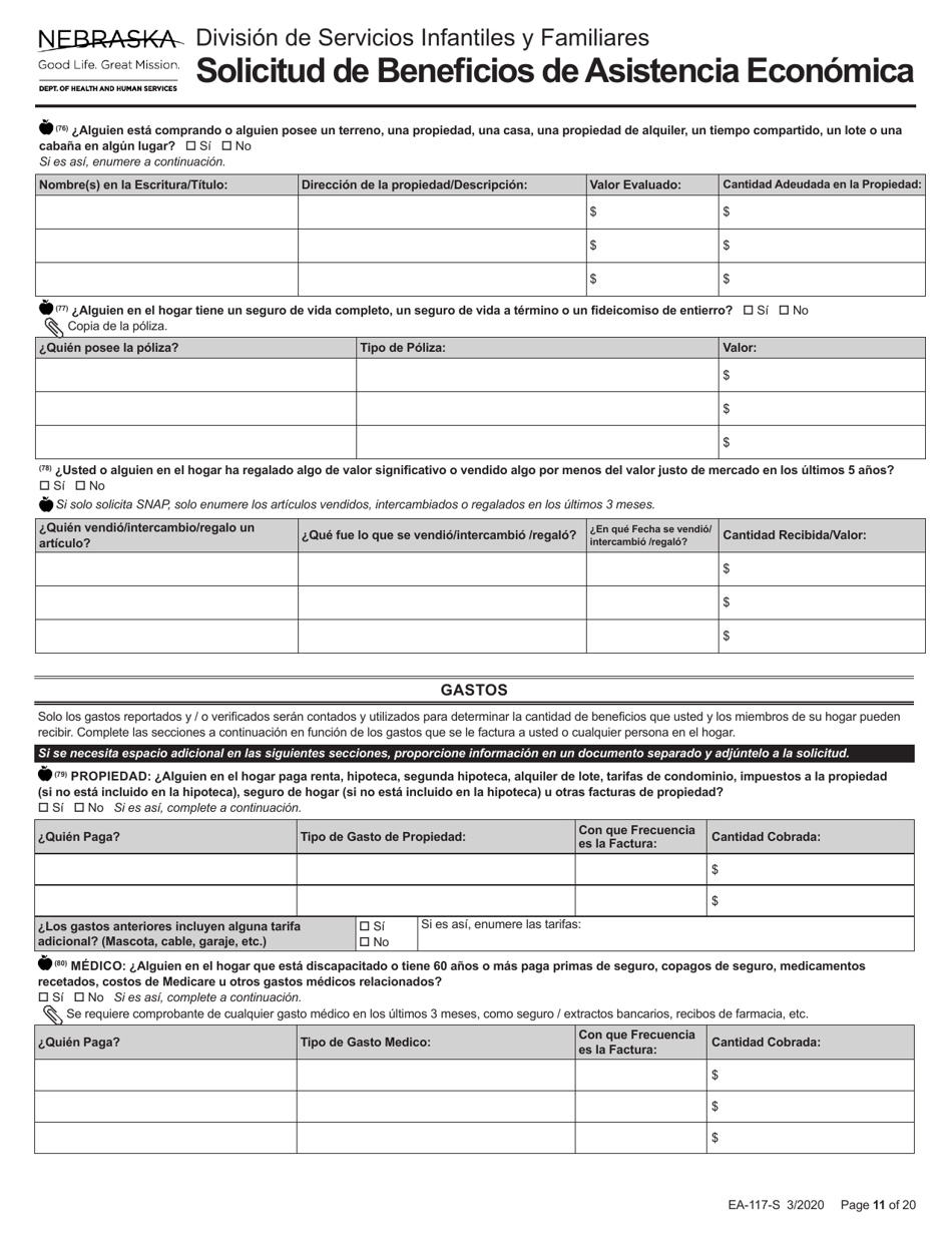 Formulario EA-117-S Solicitud De Beneficios De Asistencia Economica - Nebraska (Spanish), Page 11