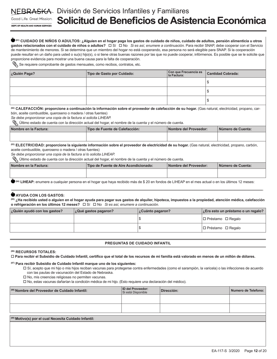 Formulario EA-117-S Solicitud De Beneficios De Asistencia Economica - Nebraska (Spanish), Page 12