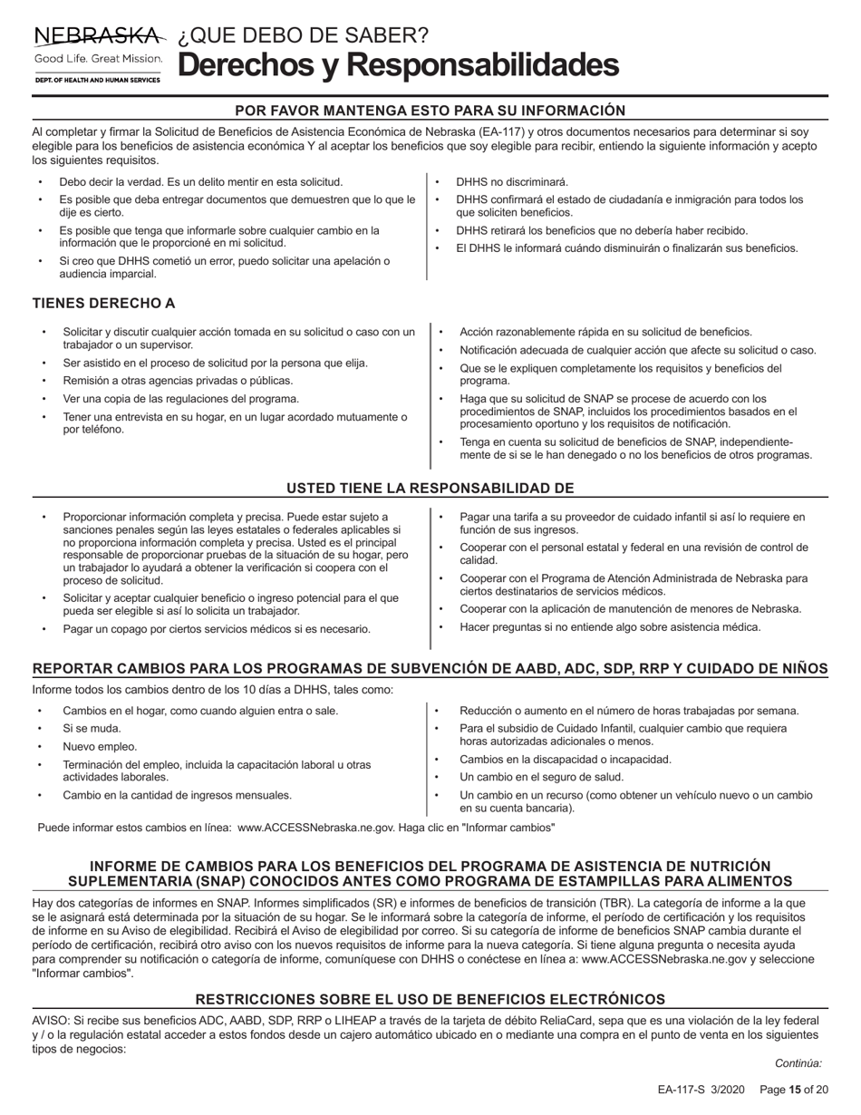Formulario EA-117-S Solicitud De Beneficios De Asistencia Economica - Nebraska (Spanish), Page 15