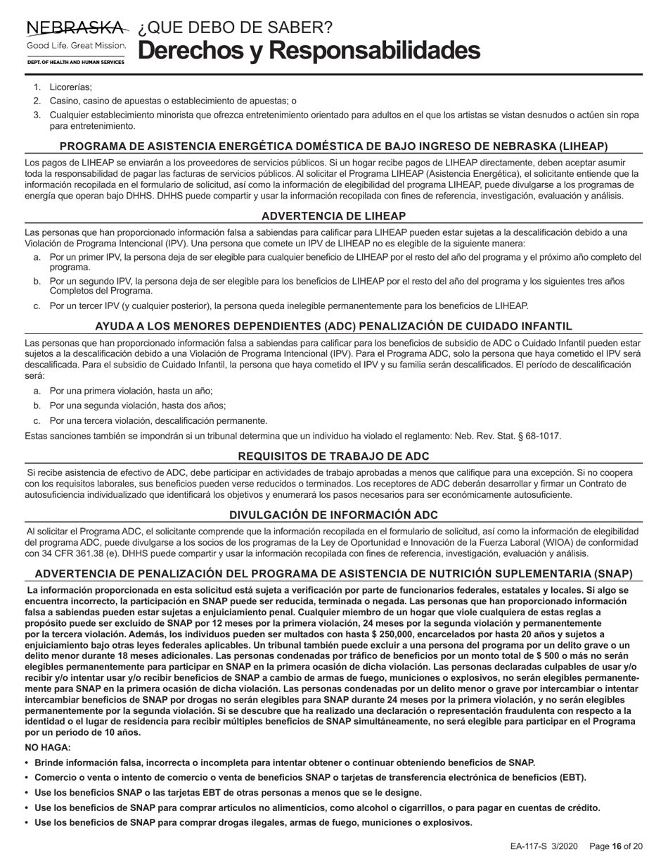 Formulario EA-117-S Solicitud De Beneficios De Asistencia Economica - Nebraska (Spanish), Page 16
