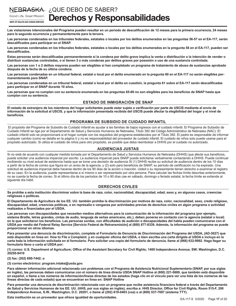 Formulario EA-117-S Solicitud De Beneficios De Asistencia Economica - Nebraska (Spanish), Page 17