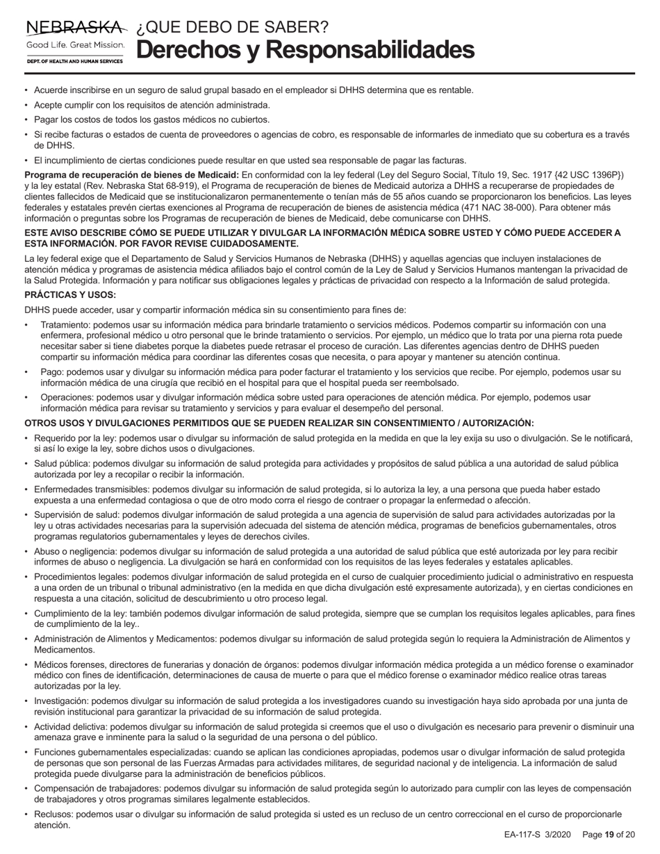 Formulario EA-117-S Solicitud De Beneficios De Asistencia Economica - Nebraska (Spanish), Page 19