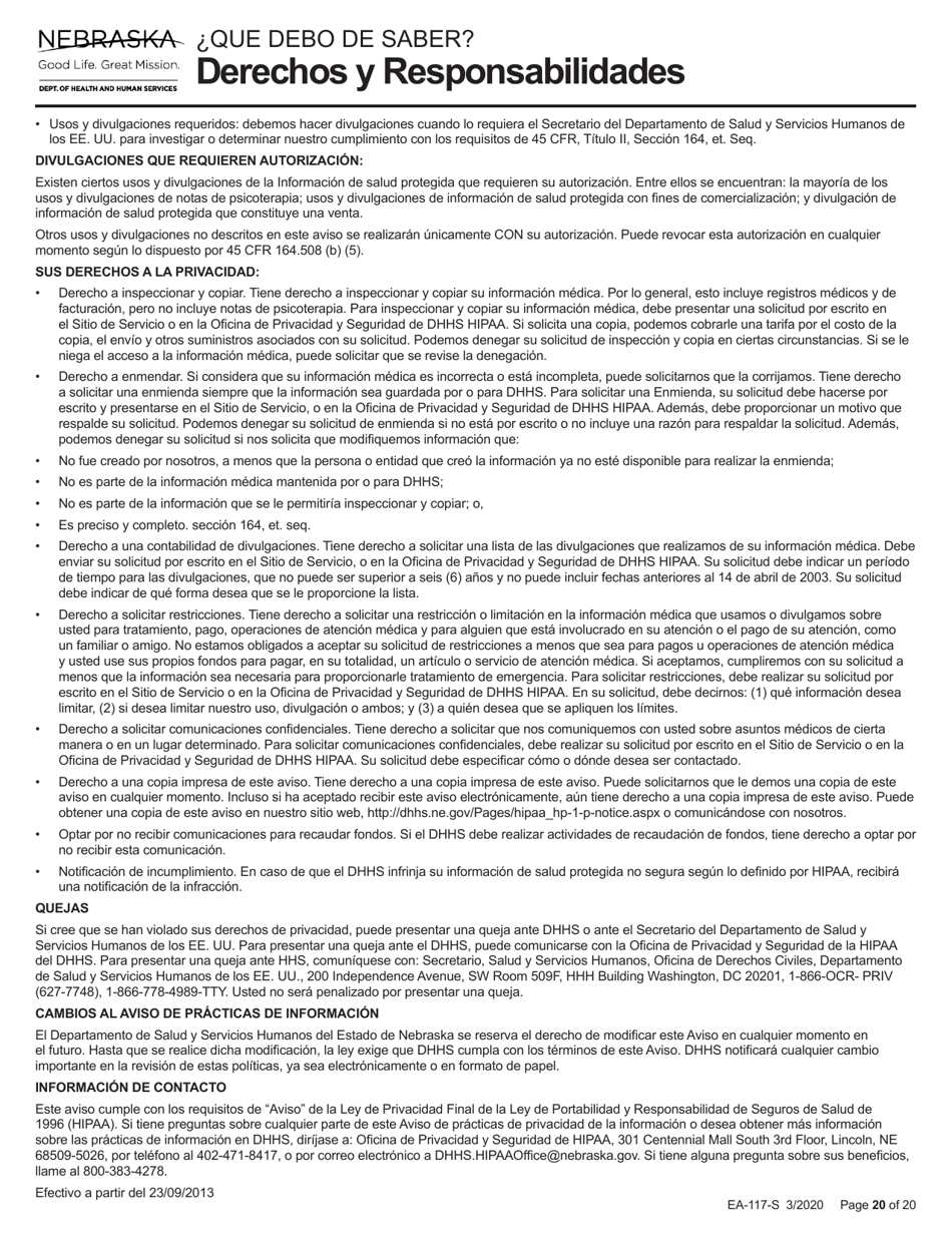 Formulario EA-117-S Solicitud De Beneficios De Asistencia Economica - Nebraska (Spanish), Page 20