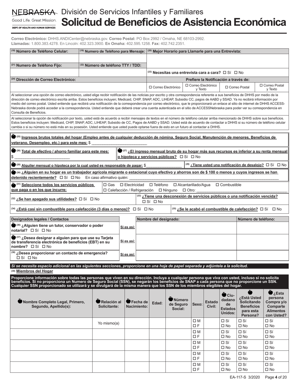 Formulario EA-117-S Solicitud De Beneficios De Asistencia Economica - Nebraska (Spanish), Page 4