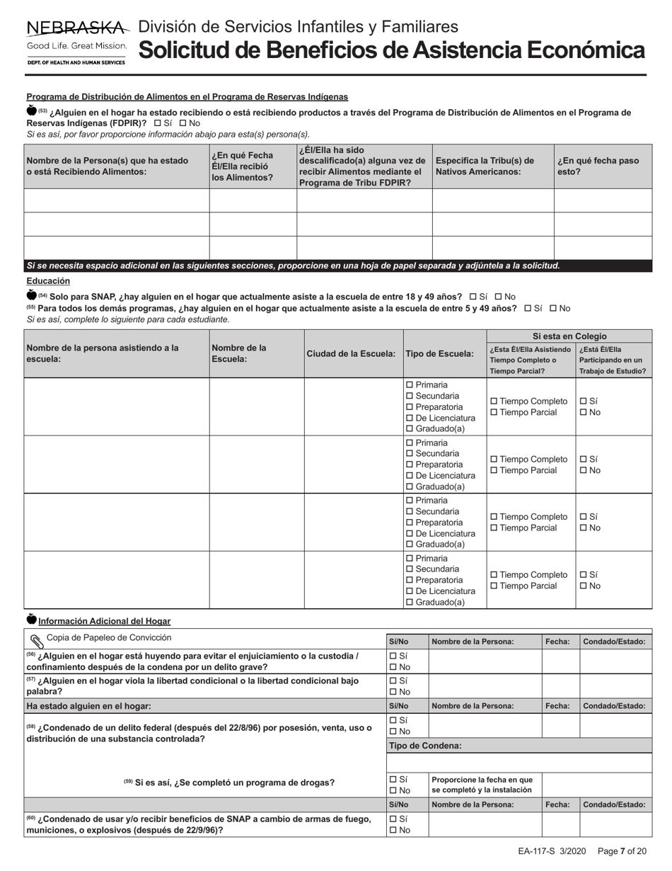 Formulario EA-117-S Solicitud De Beneficios De Asistencia Economica - Nebraska (Spanish), Page 7