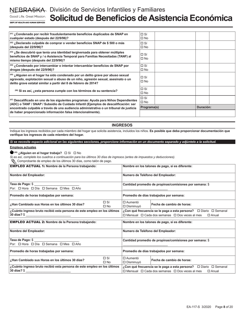Formulario EA-117-S Solicitud De Beneficios De Asistencia Economica - Nebraska (Spanish), Page 8