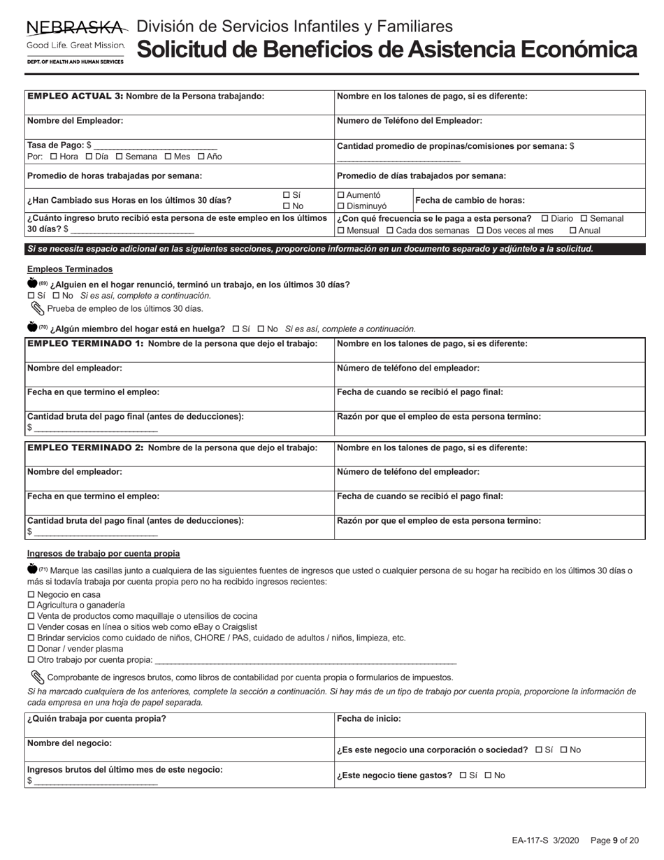 Formulario EA-117-S Solicitud De Beneficios De Asistencia Economica - Nebraska (Spanish), Page 9