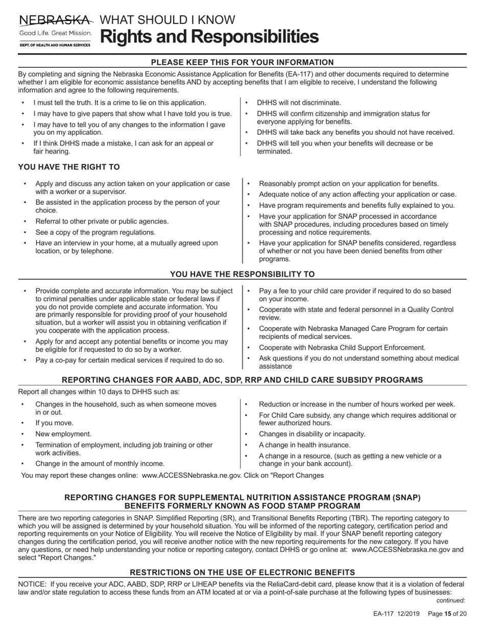 Form EA-117 Application for Economic Assistance Benefits - Nebraska, Page 15
