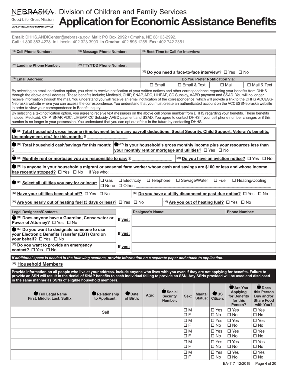 Form EA-117 Application for Economic Assistance Benefits - Nebraska, Page 4