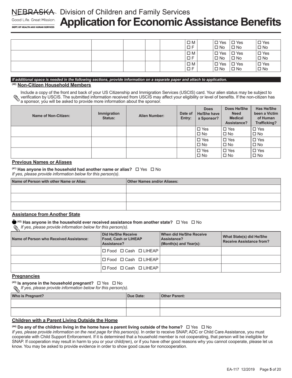 Form EA-117 Application for Economic Assistance Benefits - Nebraska, Page 5