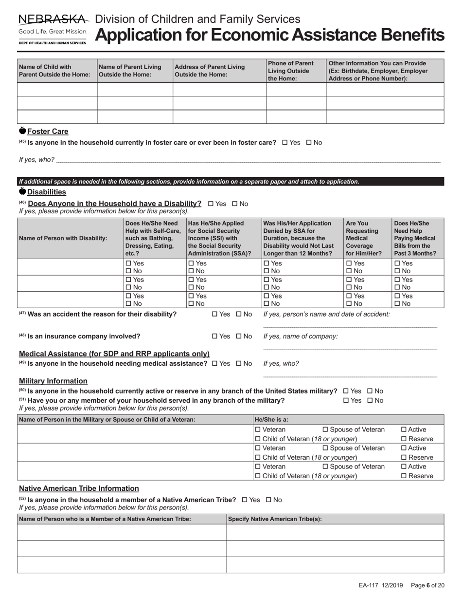 Form EA-117 Application for Economic Assistance Benefits - Nebraska, Page 6