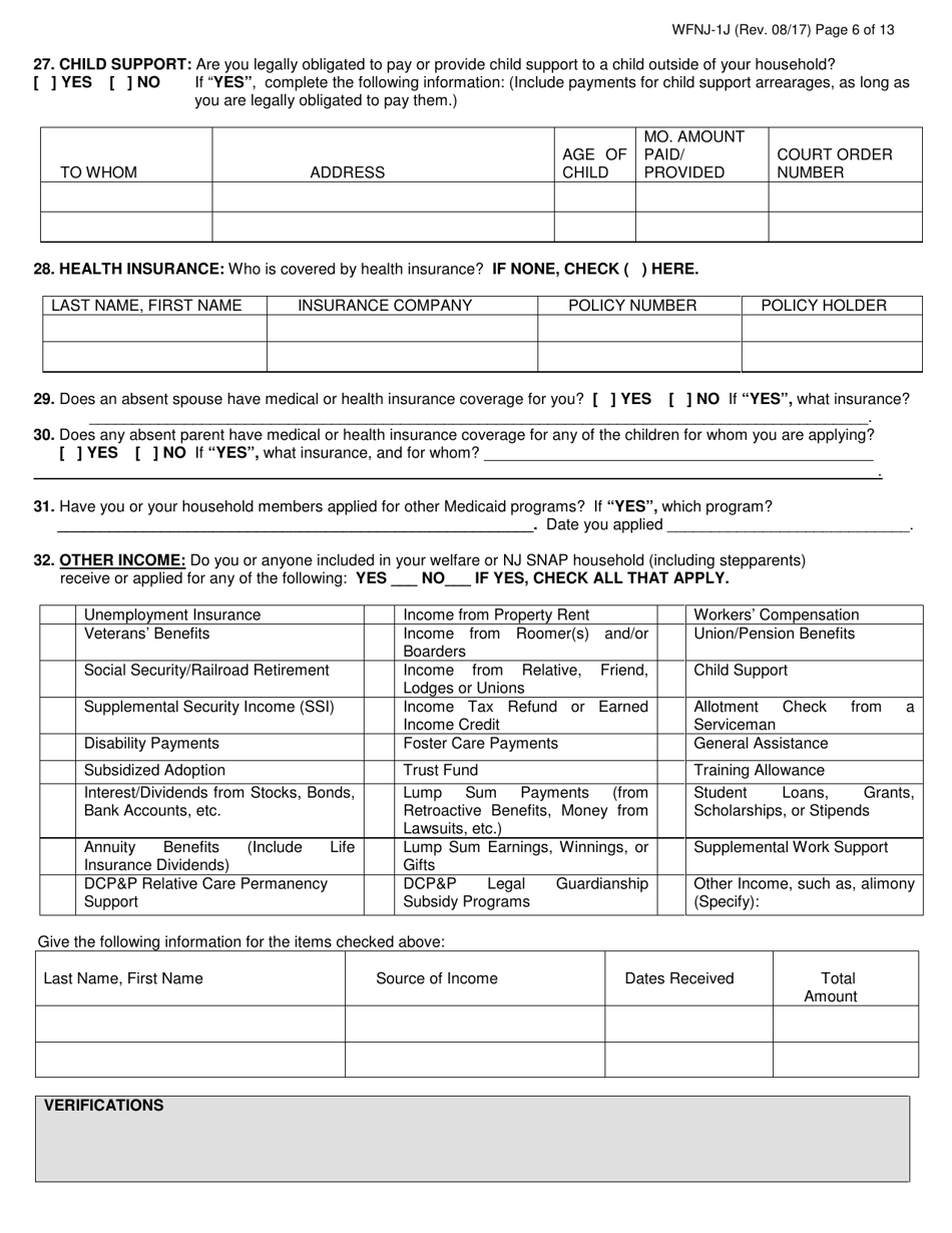 Form WFNJ-1J Application and Affidavit for Public Assistance - New Jersey, Page 6