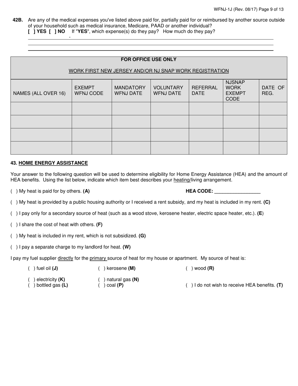 Form WFNJ-1J Application and Affidavit for Public Assistance - New Jersey, Page 9