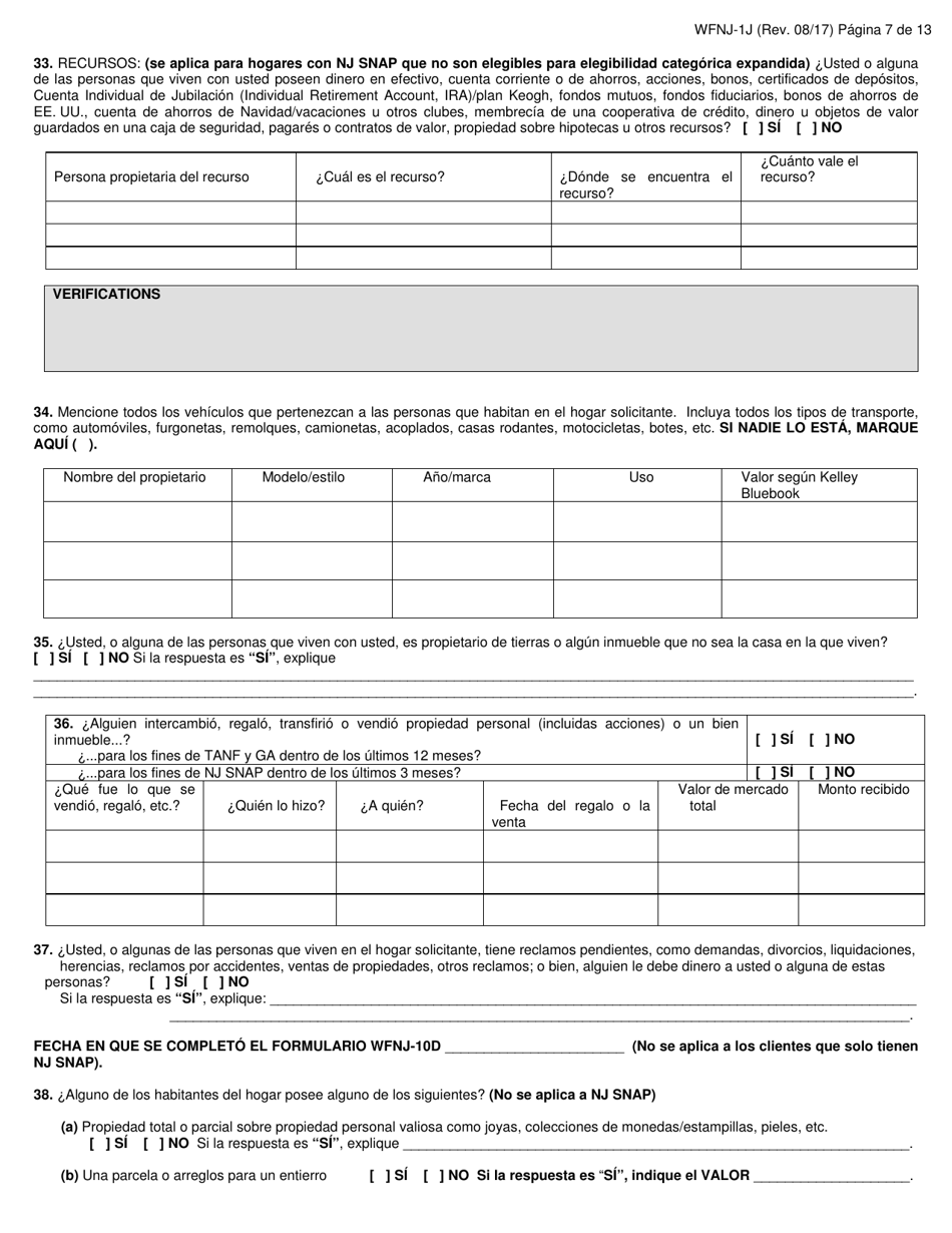 Formulario WFNJ-1J Solicitud Y Declaracion Jurada Para Asistencia Publica - New Jersey (Spanish), Page 7