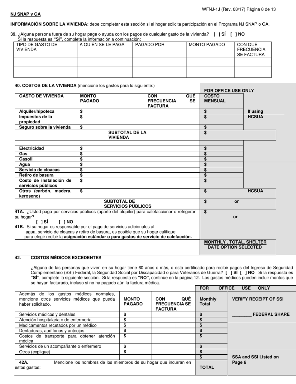 Formulario WFNJ-1J Solicitud Y Declaracion Jurada Para Asistencia Publica - New Jersey (Spanish), Page 8