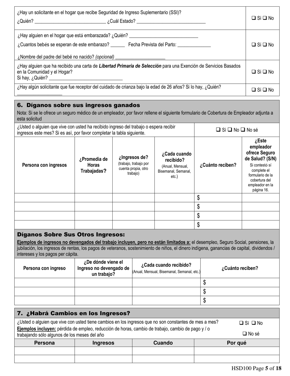 Formulario HSD100 Solicitud Para Asistencia - New Mexico (Spanish), Page 5