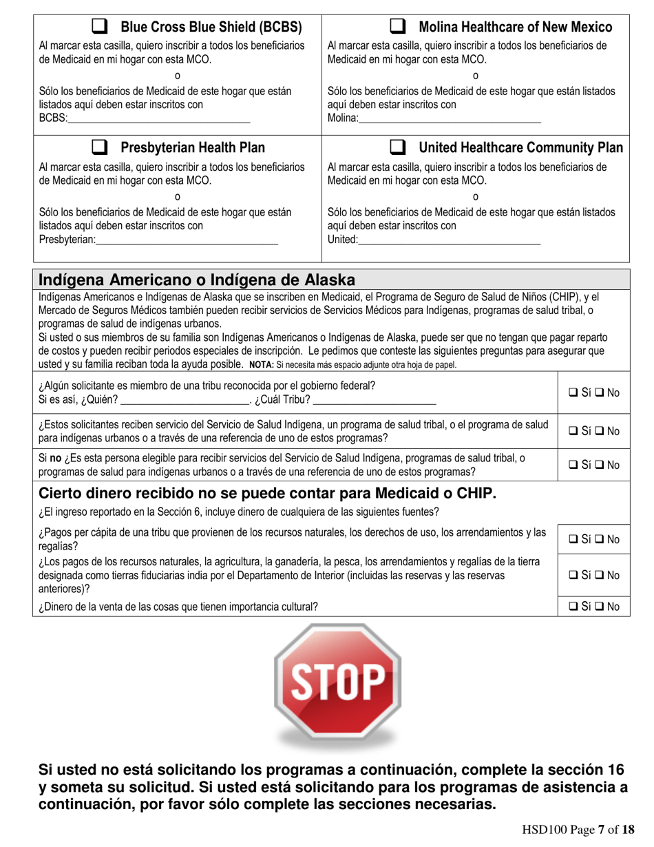 Formulario HSD100 Solicitud Para Asistencia - New Mexico (Spanish), Page 7