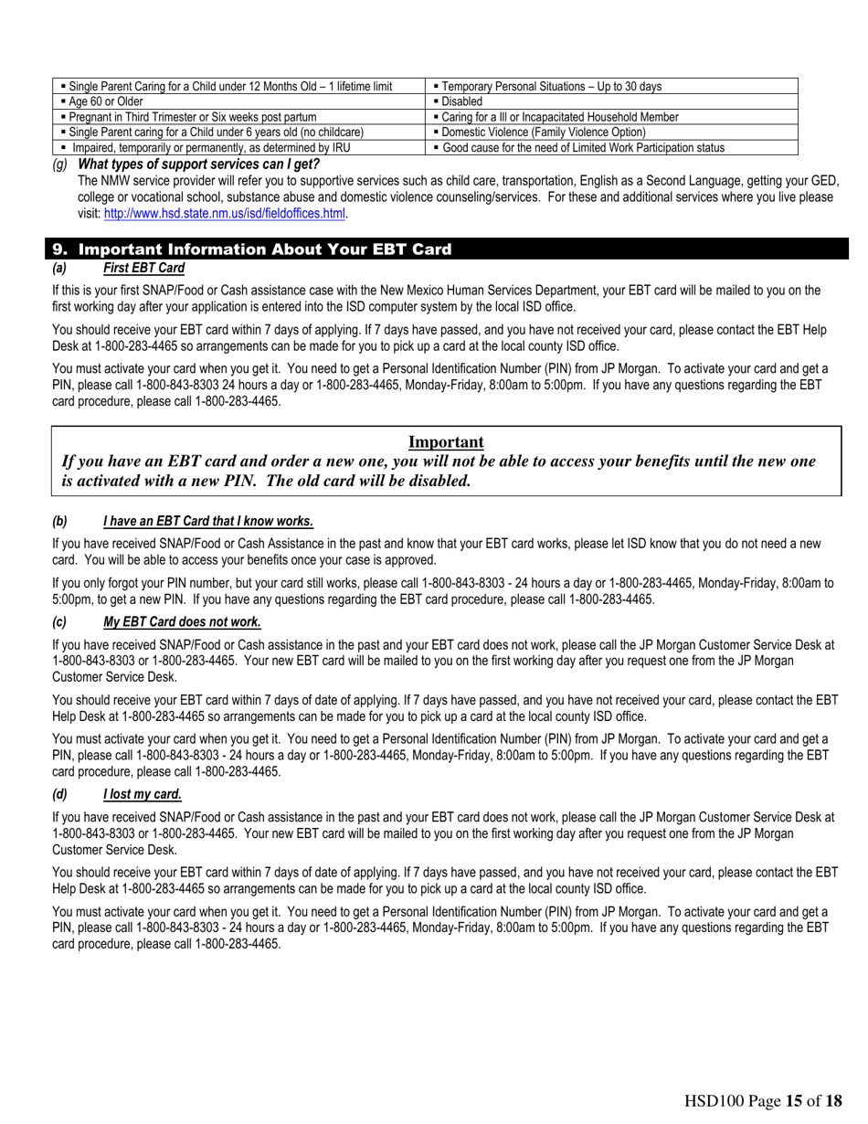 Form HSD100 Application for Assistance - New Mexico, Page 15